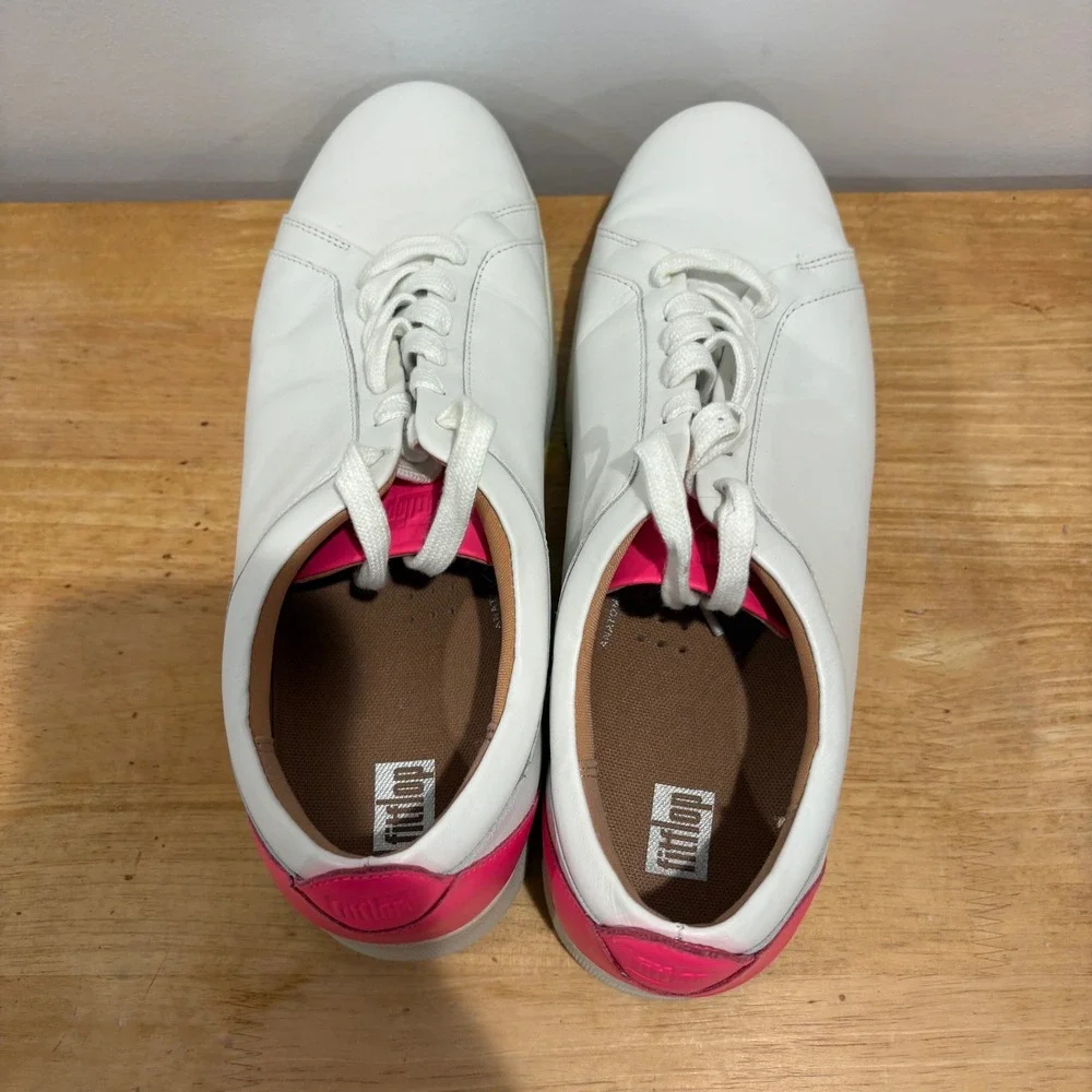 FitFlop‎ Rally Leather Sneakers Women White Pink size 11 Comfort FV9-A58